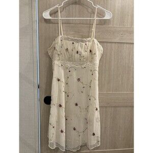 Y2K Babydoll Dress Womens Size L Cream Floral Embroidered Lace Coquette Fairy